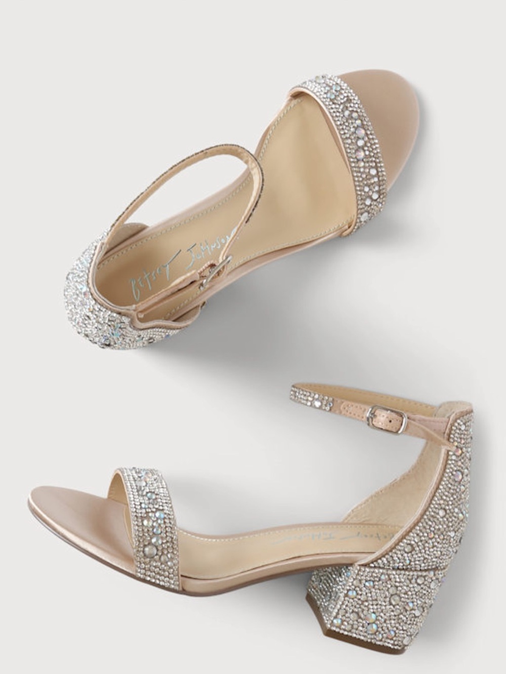 Betsey Johnson Mari sparkling Crystal Ankle-Strap Block Heel Sandals